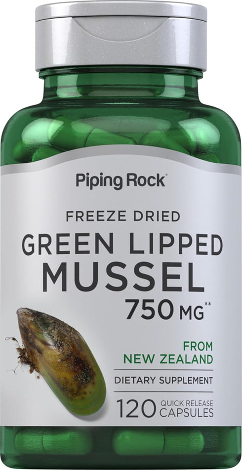 Piping Rock Green Lipped Mussel 750mg | 120 Capsules | Non-GMO, Gluten Free Supplement from New Zealand