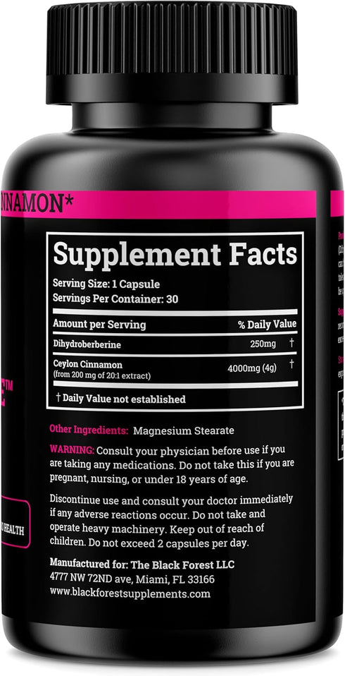 Black Forest 5X Berberine, Dihydroberberine Supplement, Best Dihydroberberine with Ceylon Cinnamon, 5X More Effective