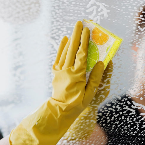 CELOX 6 Pack Lemon Printed Dual Sided Scrub Dish Sponges, Non-Scratch for Kitchen Cleaning, 4.5" x 2.8" x 0.8"