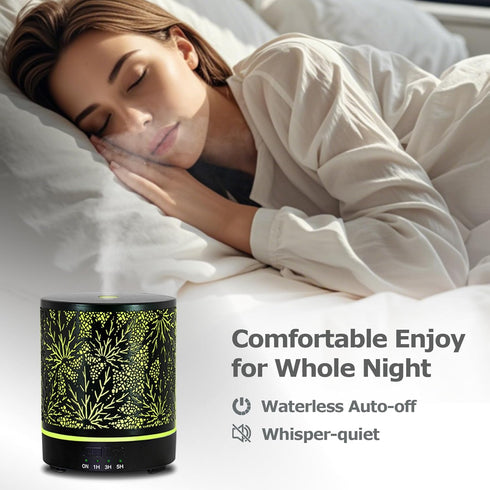 Office,300ML Essential Oil Diffuser Metal Aromatherapy Oil Diffusers for Large Room,Maple Leaf Pattern Ultrasonic Cool
