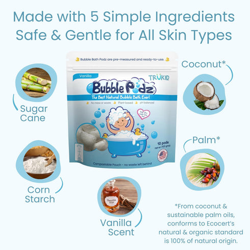 TruKid Bubble Podz Bubble Bath for Baby & Kids, Gentle Refreshing Bath Bomb for Sensitive Skin, Vanilla