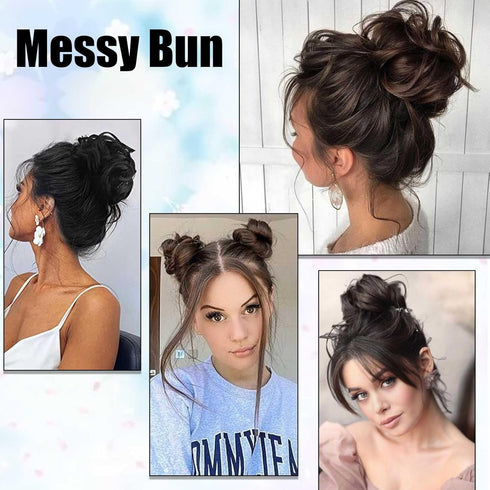Messy Bun Hair Pieces, Human Hair with Elastic Band, Fluffy Chignon Ponytail Hair Extension for Women, 1Pack Straight