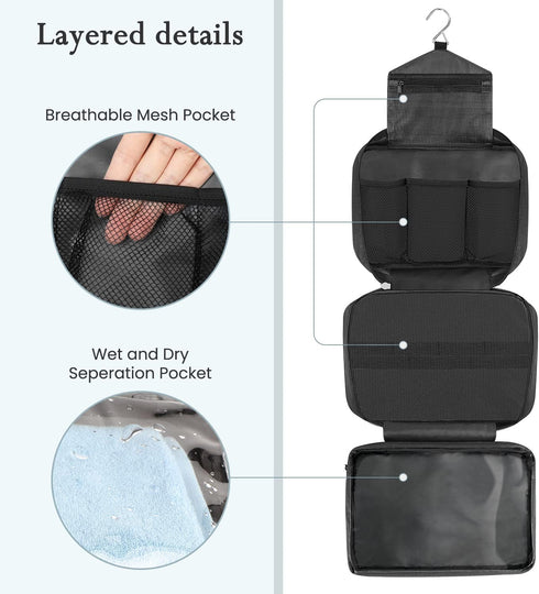 Maliton Toiletry Bag for Men & Women, Hanging Travel Organizer with 4 Compartments, Waterproof Bathroom Shower Bag