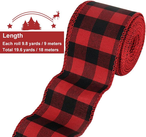 Tenn Well Buffalo Plaid Ribbon, 19.6 Yards, 2.5 Inch, Red and Black for Bow Making, Christmas Decor