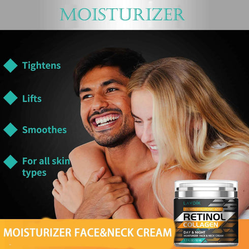 Retinol Cream for Face, Hyaluronic Acid Moisturizer, Anti-Aging Collagen Cream for Women and Men, 1.7 FL OZ