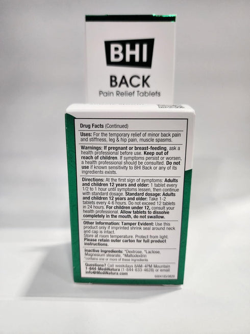BHI Back Natural Back, Hip & Leg Pain Relief, 100 Tablets, Homeopathic Ingredients for Muscle Tightness