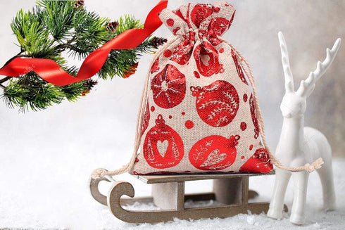 AOOTOOSPORT 12 Pcs Christmas Burlap Bags with Drawstring, 5 x 7 Inch Favor Bags for Jewelry, Candy