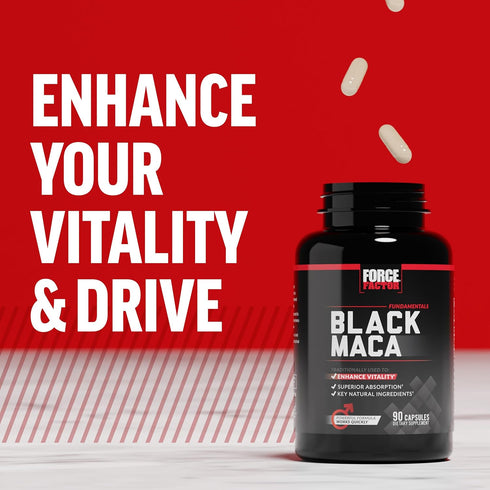 FORCE FACTOR Black Maca Root 1000mg, Vitality Supplement for Men with Natural Maca Negra Extract & Black Pepper