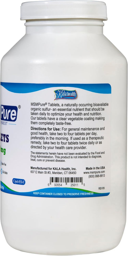 Kala Health MSMPure Organic Sulfur Supplement Tablets, 360 Count, 1000 mg per Tablet, Made in USA