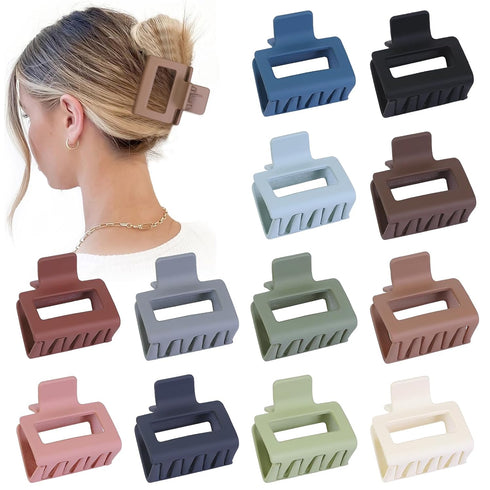 Sisiaipu 2 Inch Medium Hair Claw Clips, 12 Pcs Square Clips for Thin Hair Matte Nonslip Acrylic Accessories