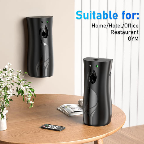 Automatic Air Freshener Spray Dispenser, Wall/Standing Battery Powered Aerosol Spray Dispenser with Remote Control for Bathroom, Hotel, Office, Commercial (Black)