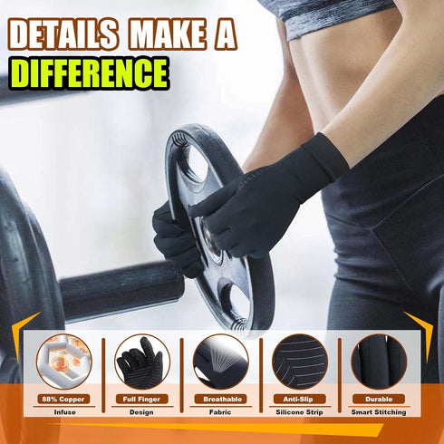2 Pairs Full Finger Compression Gloves for Women and Men - Copper Arthritis Gloves with Touchscreen Tips (Large)
