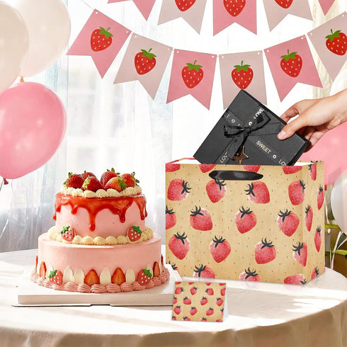 Strawberry Birthday Gift Bag for Girls Sweet Berry Gift Wrap Bags with Handle Tissue Paper Card Strawberry Wrapping
