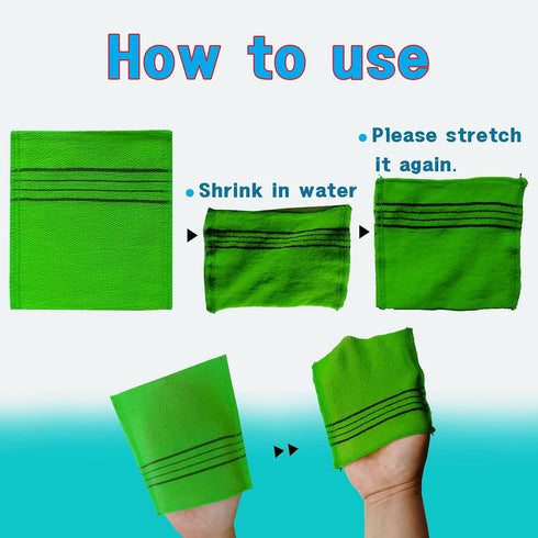Korean Asian Exfoliating Bath Washcloth Mitt, Dead Skin Remover, Exfoliating Body Scrubber Gloves (Green 4)
