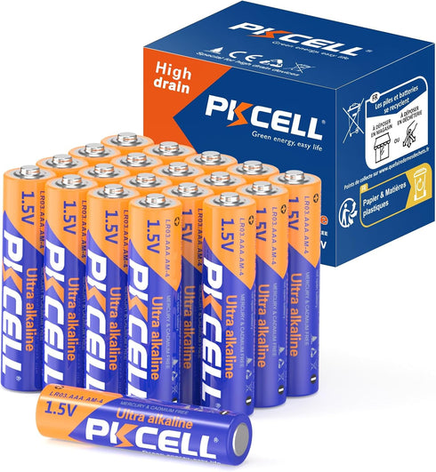 PKCELL 20 Pack AAA Batteries, LR03 1.5V Alkaline for Keyboards, Clocks, Toys