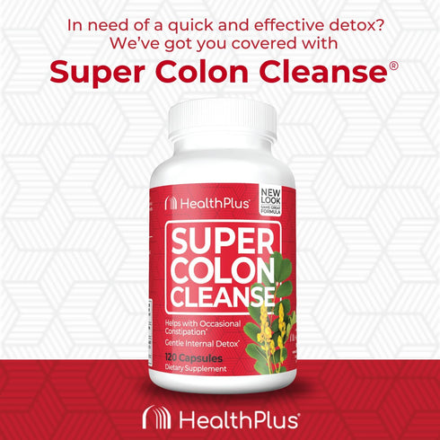 Health Plus Super Colon Cleanse, 10 Day Gentle Gut Cleanse Detox, Psyllium Husk, Probiotics, 120 Capsules