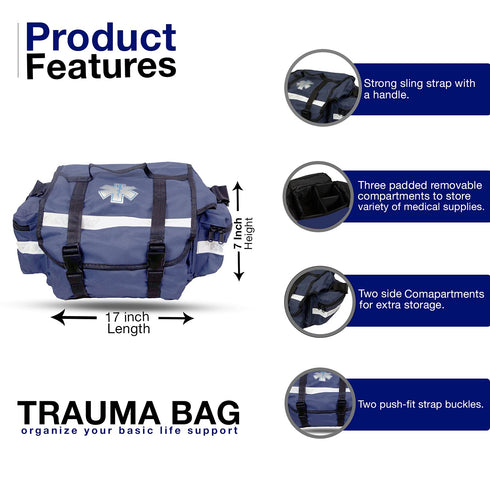 KB-RO74-B 17" 9" 7", Primacare First Responder Trauma Bag, x x Blue EMT/EMS Medical Supply Organizer with Padded