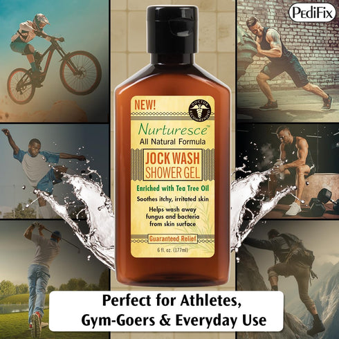 PediFix Nurturesce Jock Wash Shower Gel, 6 Fluid Ounce, Tea Tree Oil Enriched, Natural Body Wash