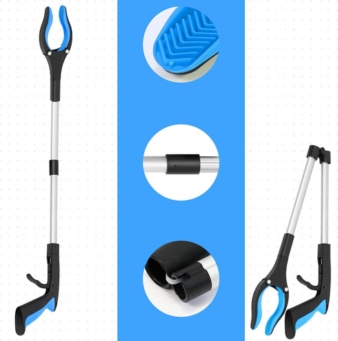 Grabber Reacher Tool, 32” Heavy Duty Pick Up Stick with Strong Magnetic and Swivel Head for Seniors (Blue)