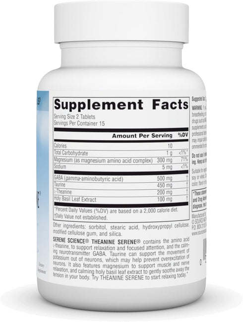Source Naturals Theanine Serene, Calm Mind & Body*, Vegetarian Formula, with GABA, 30 Tablets