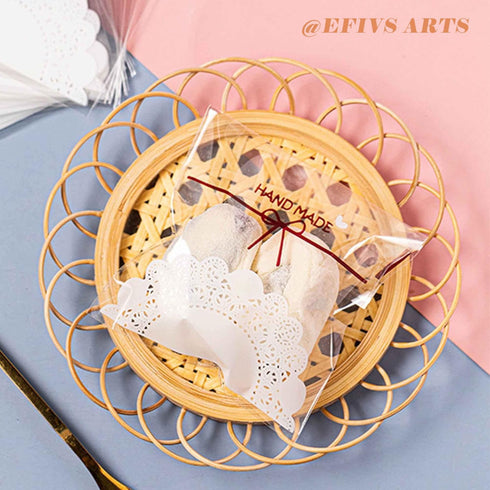 200pcs 5.5x5.5in Lovely Lace Bowknot Clear Biscuit Roasting Treat Present DIY Plastic Candy Wrappers