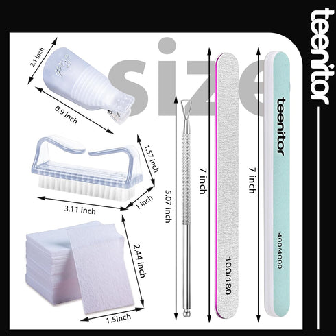 Teenitor Gel Nail Remover Kit with 10pcs Gel Clip Remover, Nail Files, Buffer Block, Cuticle Peeler, Cotton Pads