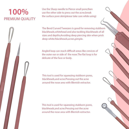JPNK Blackhead Remover Tool Kit, 6 Pcs Comedones Extractor for Blemish Removal with Leather Bag (Pink)