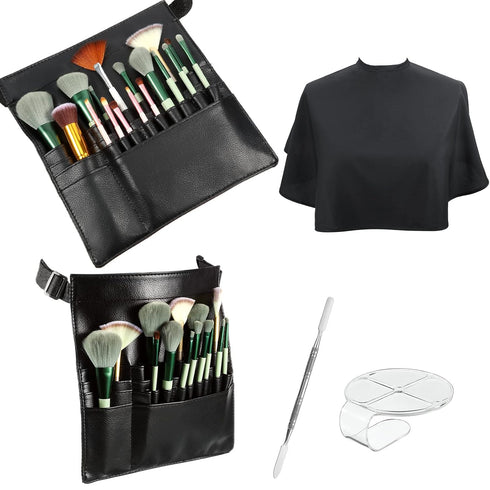 4 Pieces Makeup Artist Tools, Professional Cosmetic Brush Bag with Belt Strap and Clear Foundation Mixing Tray