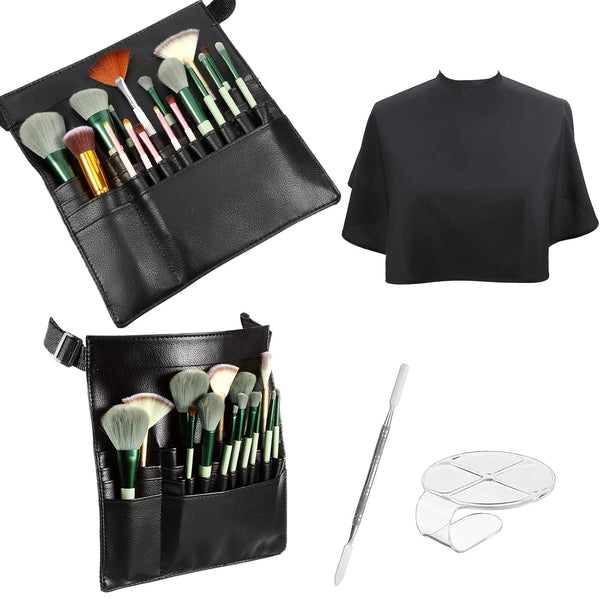 4 Pieces Makeup Artist Tools, Professional Cosmetic Brush Bag with Belt Strap and Clear Foundation Mixing Tray