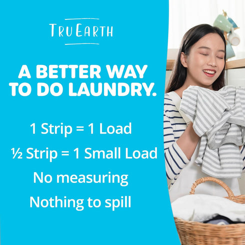 Tru Earth Compact Dry Laundry Detergent Sheets - Original Eco-Strip Liquidless Laundry Detergent, 64 Sheets, Up to 128