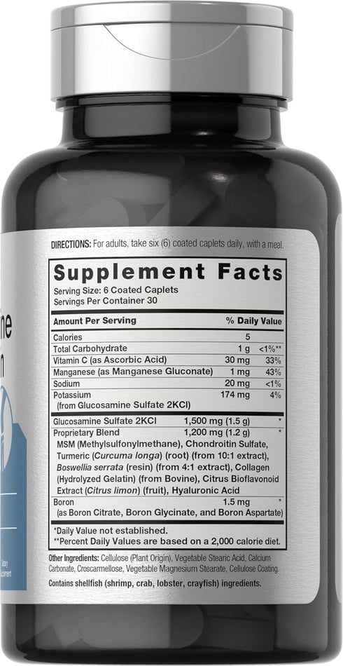 Horbaeach Glucosamine Chondroitin | Plus MSM & Turmeric | 180 Coated Caplets | Non-GMO, Gluten Free Supplement