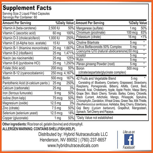 Hybrid Nutraceuticals MiracleMulti Liquid Multivitamin Capsules for Men & Women, Daily Vitamin & Mineral Supplement,
