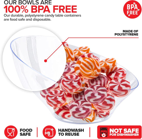 6oz Clear Plastic Serving Bowls, 8 Pack Small Disposable Candy Dishes for Chips, Snacks, Parties, Bridal Shower