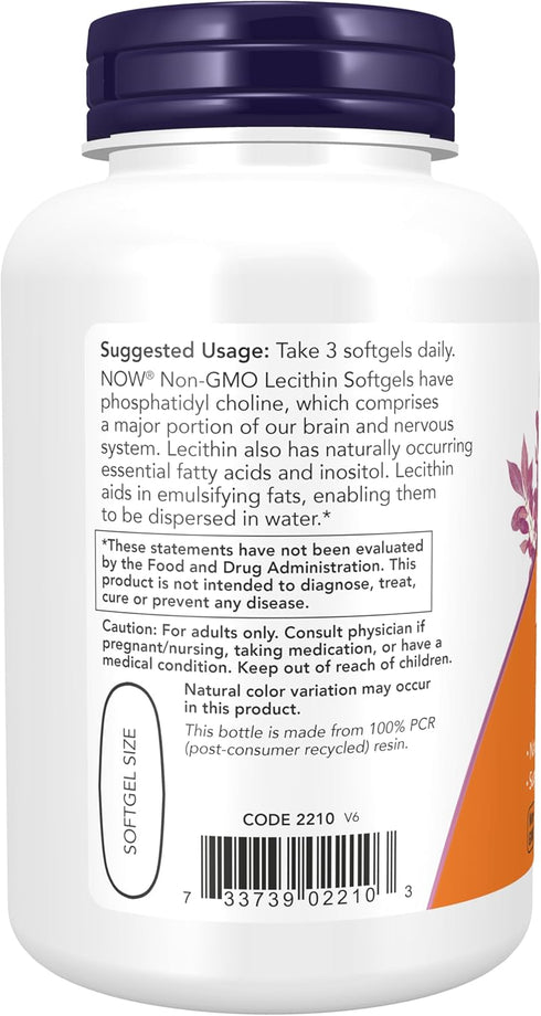 NOW Supplements Lecithin | 1200 mg | 100 Softgels | Naturally Occurring Phosphatidyl Choline