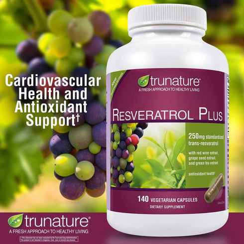 trunature Resveratrol Plus Standardized Trans-Resveratrol 250mg, 140 Vegetarian Capsules