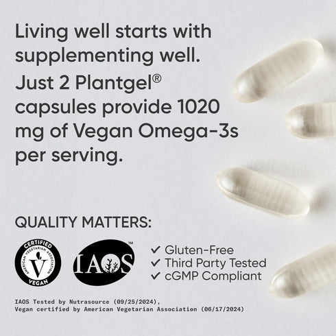 Sports Research Vegan Omega-3 Fish Oil Alternative from Algae Oil - 60 Veggie Softgels, Highest Levels of DHA & EPA