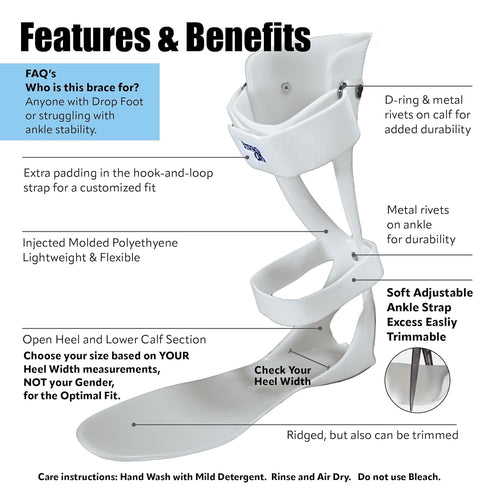 AFO Drop Foot Brace - Swedish Ultra Lock Lightweight Brace for Walking, Drop Foot, Men, Left