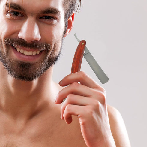 Straight Razor - Professional Barber Razor for Men with Wood Steel Shaving Carbon for Home & Salon Grooming