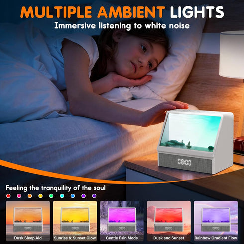 Sunrise Alarm Clock, White Noise Sound Machine for Bedroom, Wake Up Light Sunlight Alarm Clock with Ambient Lights
