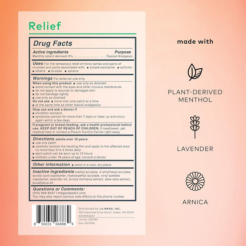 The Good Patch Muscle Pain Relief Patches, Natural Patch with Menthol, Lavender, and Aloe Vera, 8 Total Patches