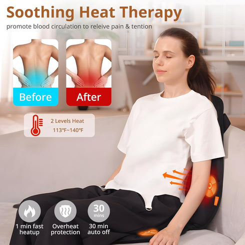 Massage Seat Cushion with Heat, Back Massager for Chair, Heated Seat Cover for Pain Relief