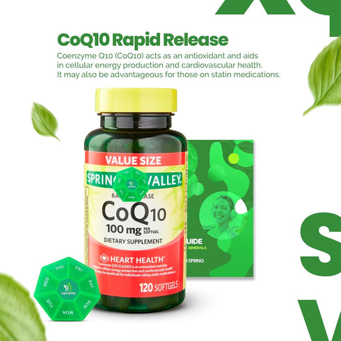 Rapid-Release CoQ10 100 mg, 120 Softgels with Exclusive Vitamins & Minerals Bundle, A to Z Guide + Pill Organizer