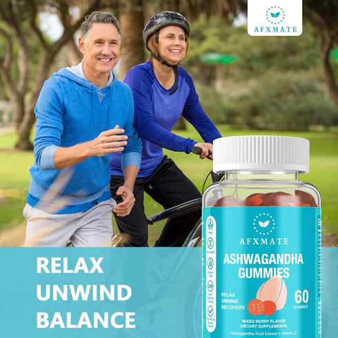 AFXMATE Ashwagandha Gummies & Vitamin D Gummies for Men & Women 120 Count Aswangdha Supplement (Non-GMO, Sugar Free & Gluten Free)