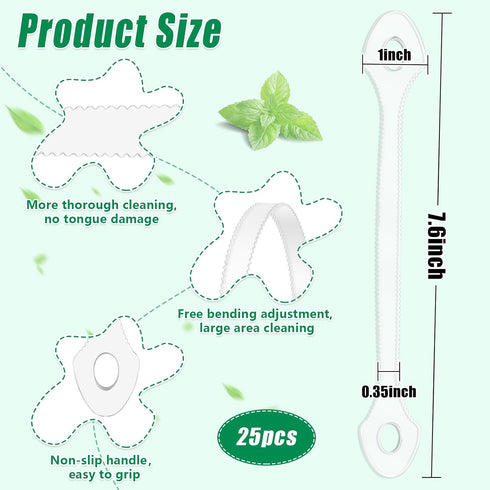 25 Count Disposable Plastic Tongue Scraper for Adults and Kids, Tongue Scrubber for Oral Care, Fresh Breath