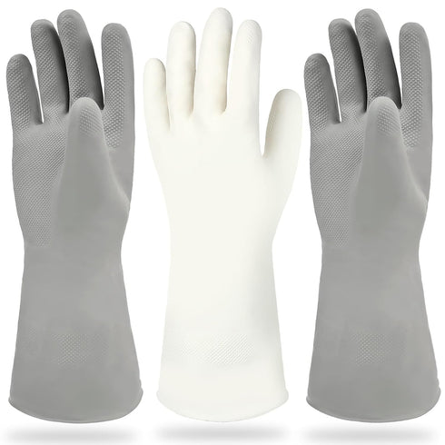Cleanbear Cleaning Gloves - Set of 3 Reusable Latex Free Rubber Gloves, 2 Pairs Gray and 1 Pair White (12 Inches)
