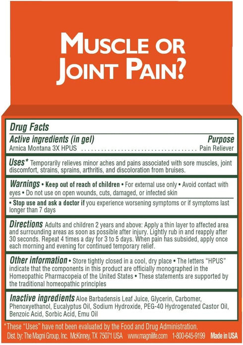 MagniLife Arnica Pain Relief Gel - Fast Acting Neck and Back Pain Relief with Eucalyptus and Emu Oil