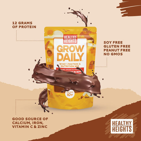 Healthy Height Grow Daily Kids Protein Drink Mix (Chocolate) - High Protein Shake for Boys 10+