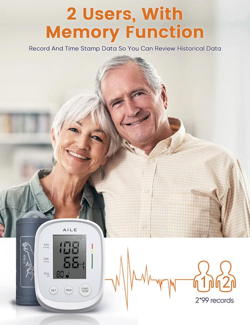 Blood Pressure Monitor, AILE Upper Arm Blood Pressure Machine with Large Cuff, Easy to Use for Home