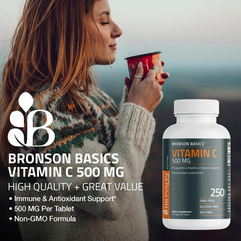 Bronson Vitamin C 500 MG | Supports Immune System & Antioxidant Protection | Non-GMO, 100 Vegetarian Tablets