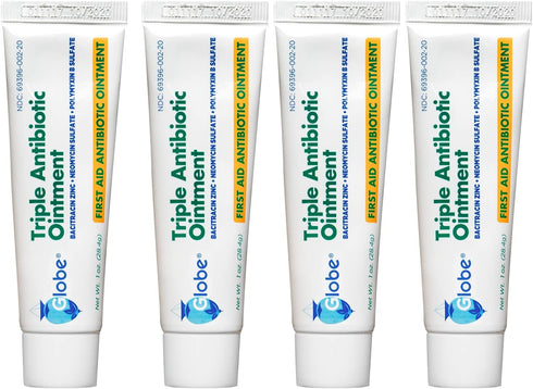 (4 Pack) Globe Triple Antibiotic First Aid Ointment, 1 oz, 24-Hour Infection Protection for Wound Care